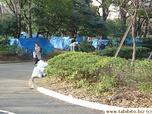Camp set up by homeless people inside Ueno Park