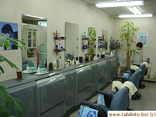 My friend's salon. The big drawers in front of the seats open out into basins into which the customer stick his head. You might get a stiff neck afterwards