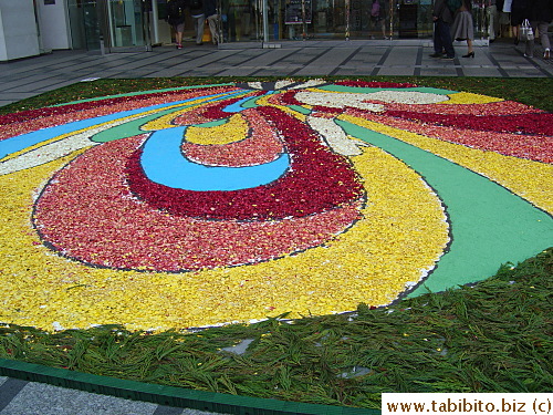 This creation outside Takashimaya department store in Shinjuku is made of real flower petals and leaves