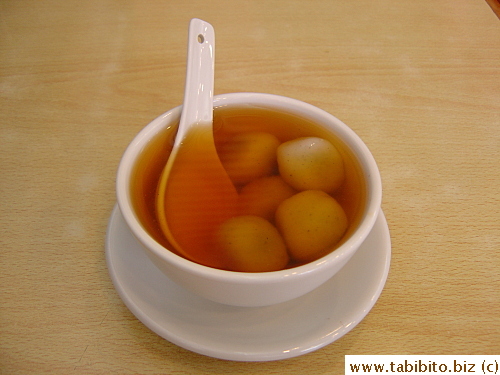 We went to this dessert shop just for these:Glutinous rice balls filled with black sesame paste in ginger syrup