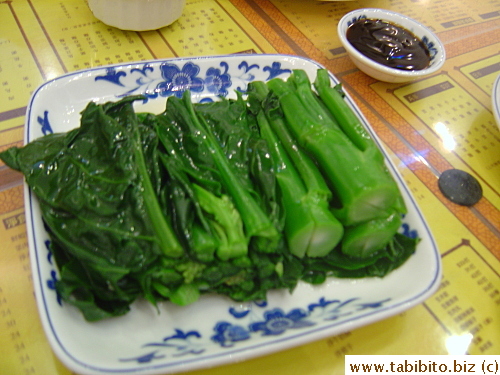 Chinese Broccoli served in a noodle restaurant in Hong Kong