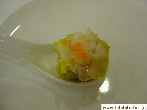 Tiny crab roe adds flavor to the dumpling