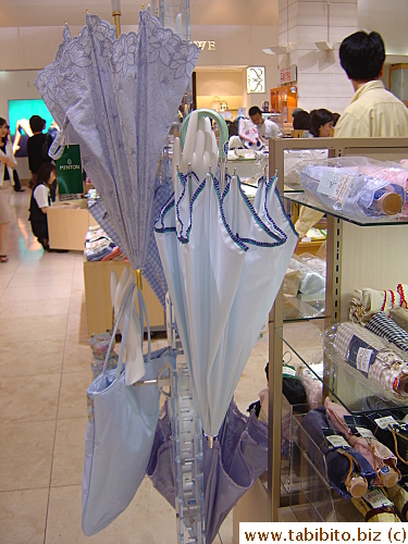 Pastel color parasols are common in stores, but I mostly see people use black ones