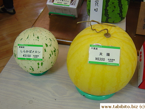Left:White skin watermelon (US$30) and yellow skin watermelon (US$63)