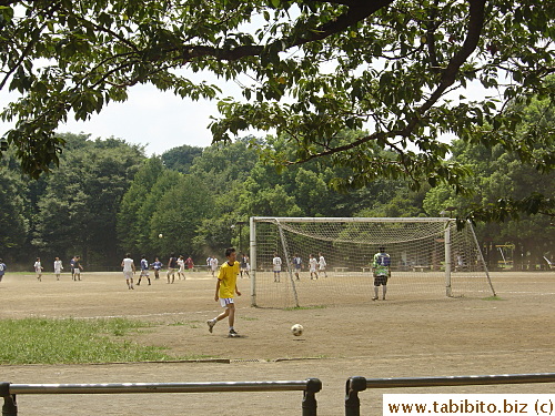 A soccer game playing in our neighborhood