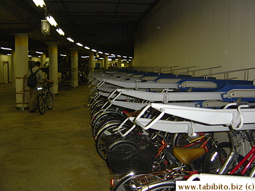 Rows and rows of double-storey bike racks