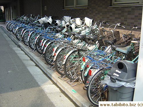 A row of Yakult bicycles