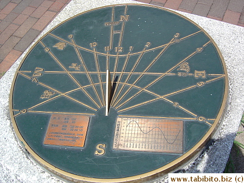 A sundial on the walkway, it shows very accurate time