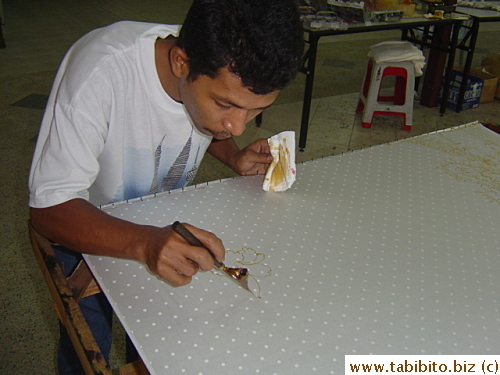 Patterns on the fabric used for making batik is hand painted