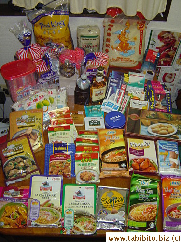 Our shopping from Malaysia: mostly food including 2 5-kg bags of rice!