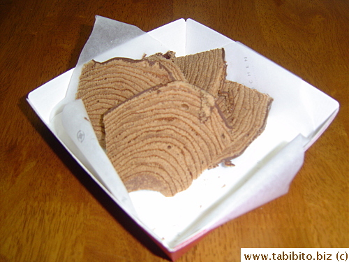 A tray of chocolate Baumkuchen