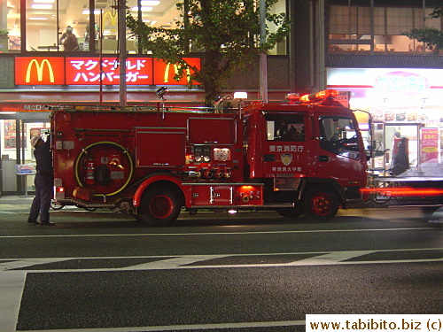 One of the several fire trucks on the scene