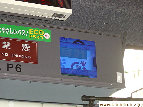 Paw print on the display sign outside the bus