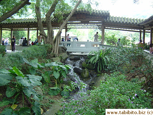 Chinese style corridors and a small stream in the garden