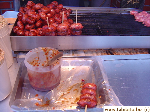 One of the many hawker food one should try: grilled sausages.  We bought a stick from this hawker and it was very good