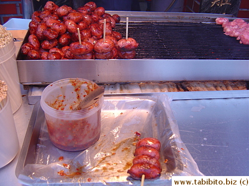 One of the many hawker food one should try: grilled sausages. We bought a stick from this hawker and it was very good