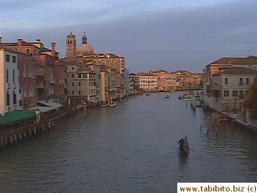 This picture was taken from the famous Ponte di Rialto (Rialto Bridge) which overlooks the Grand Canal, the biggest and busiest canal in Venice