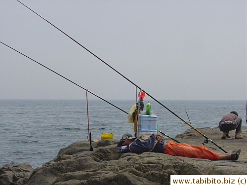 An angler takes a nap