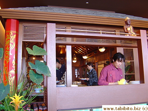 The small buffet area is behind the staff