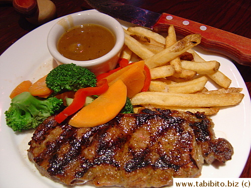 My steak dinner with appetizing grill marks
