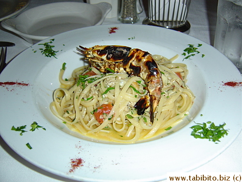 Linguine with vongole and grilled shrimp.  You could taste the aroma from white wine and extra virgin olive oil in the sauce, just delicious
