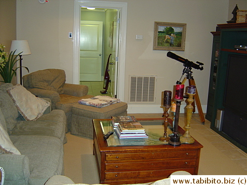 The living room and kitchen