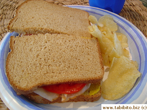 My lunch: homemade turkey sandwich and chips