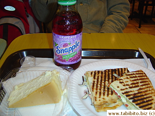 The hot Italiano panini with roasted vegies, chicken and mozzarella we had as a snack
