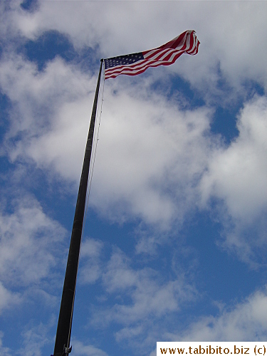 US flag on Liberty Island