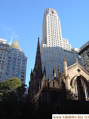 An old church among new buildings