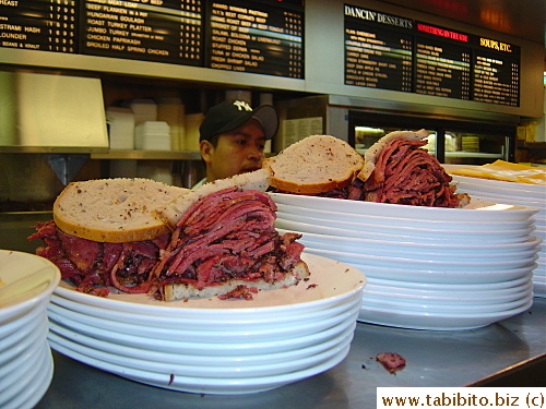 The famous thick pastrami sandwich