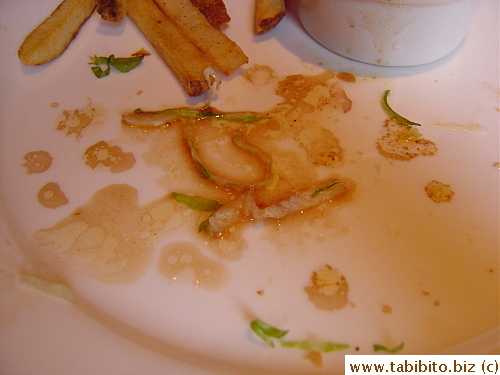 The juice left on the plate after I finished eating my burger