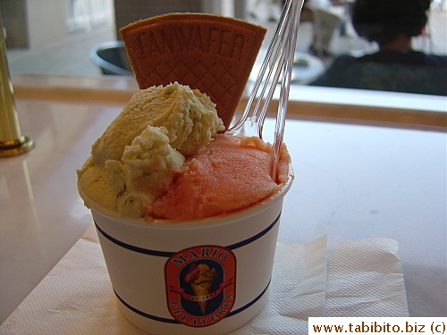 KL's afternoon snack: Pistachio gelato and Sicillian orange sorbet