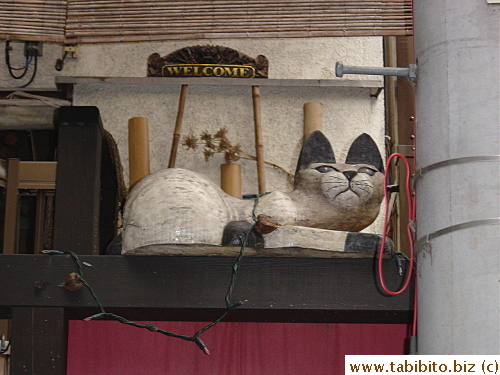 Welcome cat near the upstairs entrance