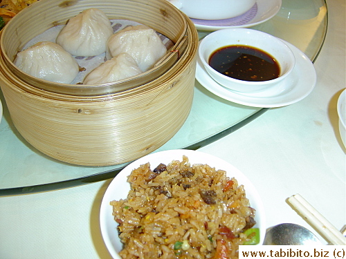 Shanghai dumplings and sticky rice with Chinese preserved meat, very tasty