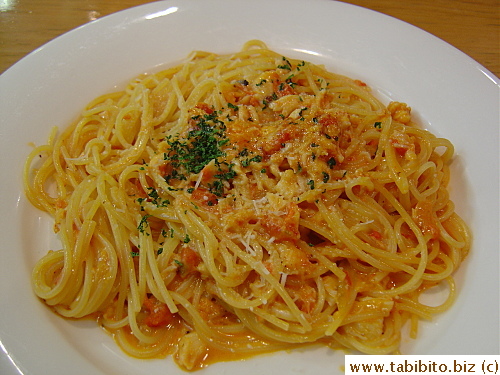 KL's spaghetti in creamy crab sauce. The taste of crab in the sauce is strong