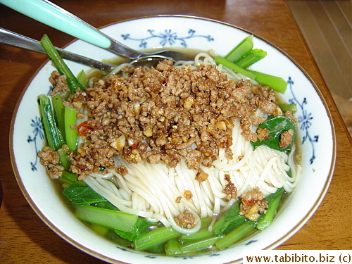 My lunch one afternoon: spicy meat sauce over noodles.  It's very good if I may say so myself