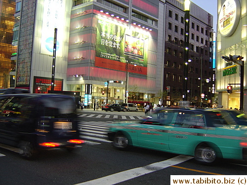 Ginza lights up in the evening