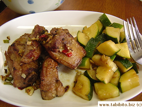 Simple stir-fried zucchini with garlic as the side dish, and a bowl of steamed white rice, you are set for a satisfying meal