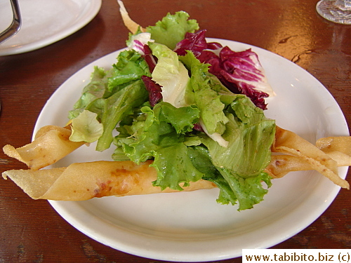 Delicious salad and spring rolls