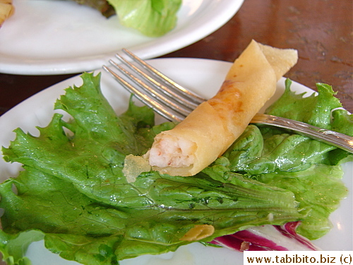 Inside the spring roll, it's all prawn meat