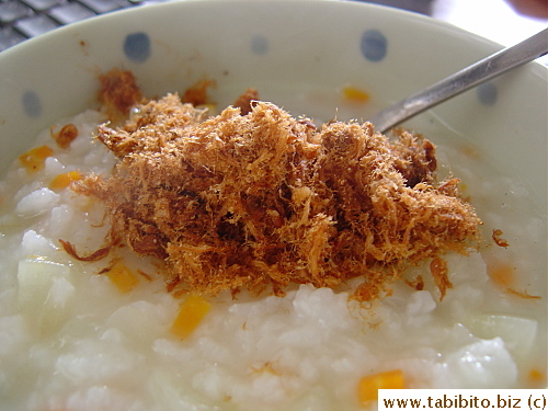 Pork floss on congee (Chinese rice porridge)