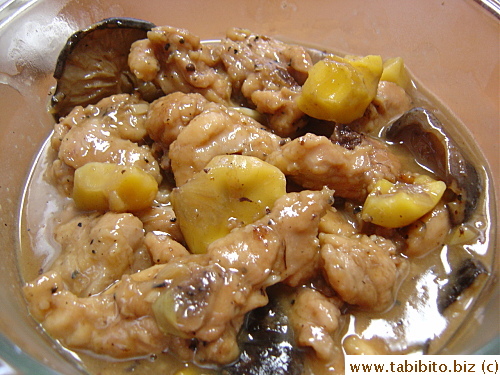 I used the chestnuts to make a chicken and shiitake mushrooms stew. The chestnuts were creamy and sweet which contrasted nicely with the savory sauce, very yummy