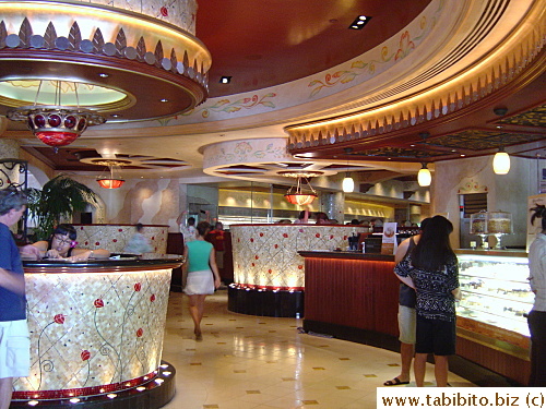 Just inside the restaurant. All sorts of cheesecakes in the cold case
