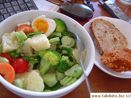 One day I had warm salad, sour dough toast and a store-bought fried chicken drumstick for lunch