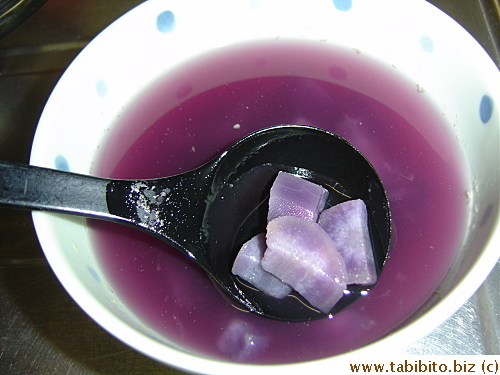 The yam purple-ishes the water in which it's cooked