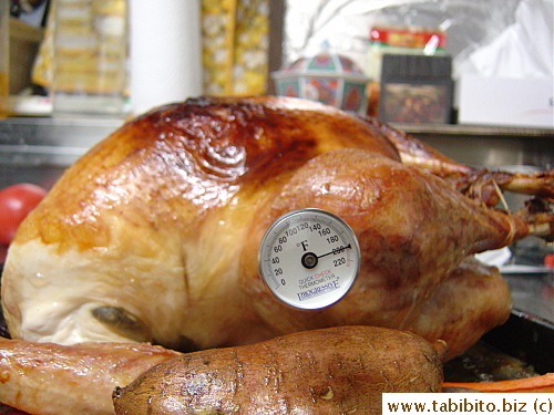 After the last leg of roasting, the thigh temperature read 200F! Not good, not good at all