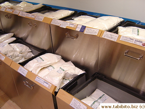 Drawers of different types of flour