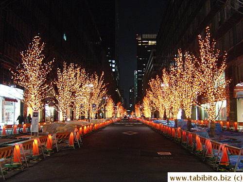 Preeetty.  The lit traffic cones match the orange fairy lights