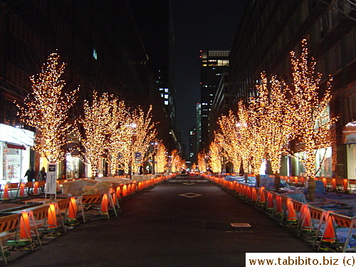 Preeetty.  The lit traffic cones match the orange fairy lights
